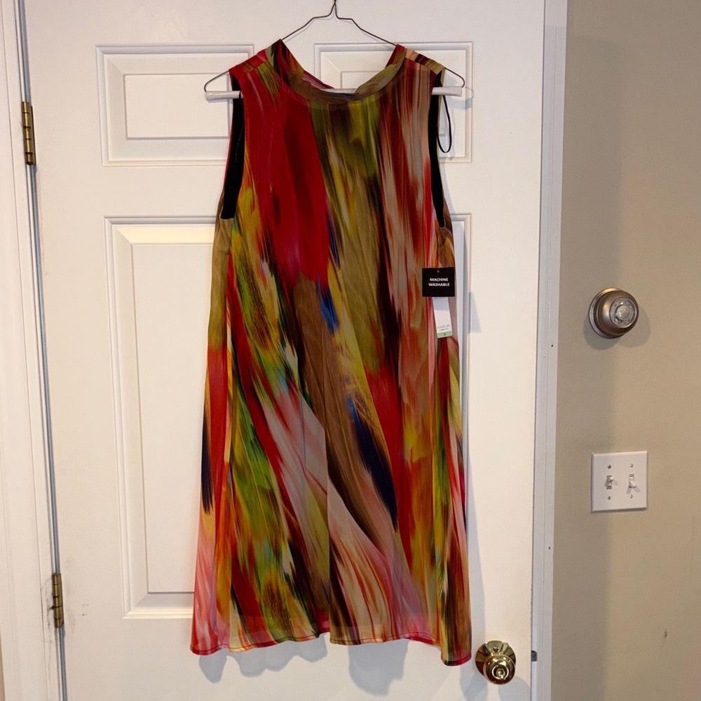 Signature by Natalie B. Colorful Orange Red Print Dress